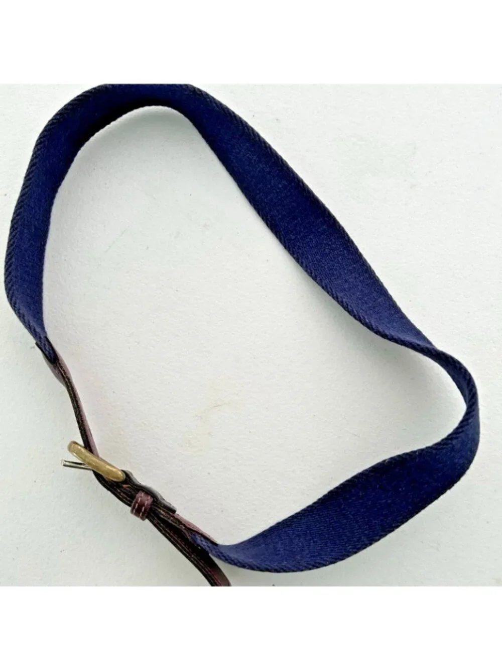 Vintage Navy Mahogany Webbed Leather Belt Netherlands Men’s Size 32 Brass Buckle
